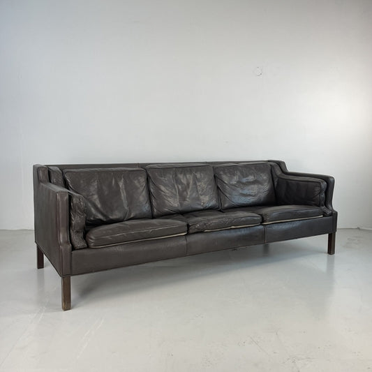 Mogensen style 3 seater brown leather sofa