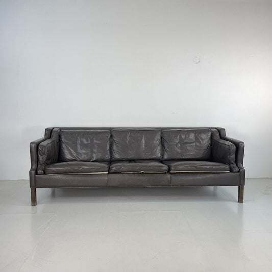 Mogensen style 3 seater brown leather sofa